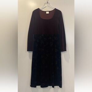 Vintage Style Studio Velour Long Sleeve Burgundy Floral Maxi Dress Large (1150)‎
